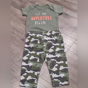 Swiggles Baby Boy 3-6 Months Green Camo Outfit Onsie Pants Adventure